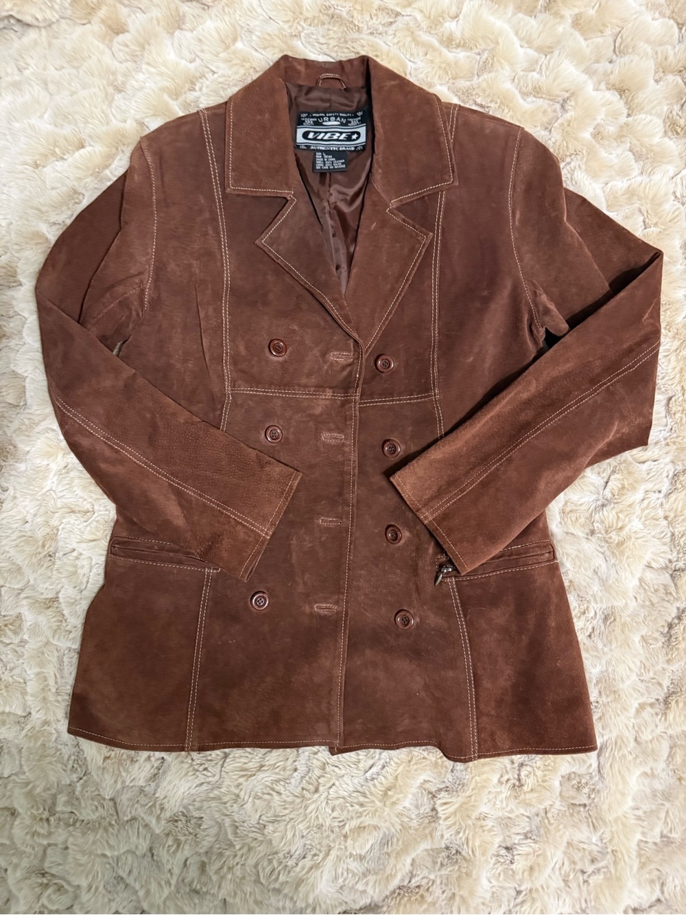 Vintage 100% Leather Urban Vibe Brown Suede Double-Breasted Jacket